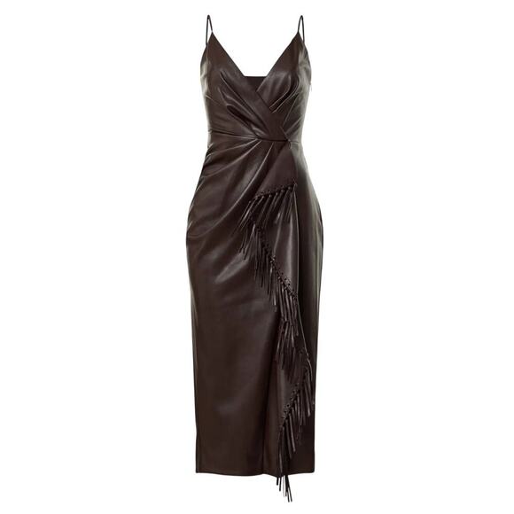 SIMKHAI Carkee Leather Fringe Dress in Brown Size US 8​